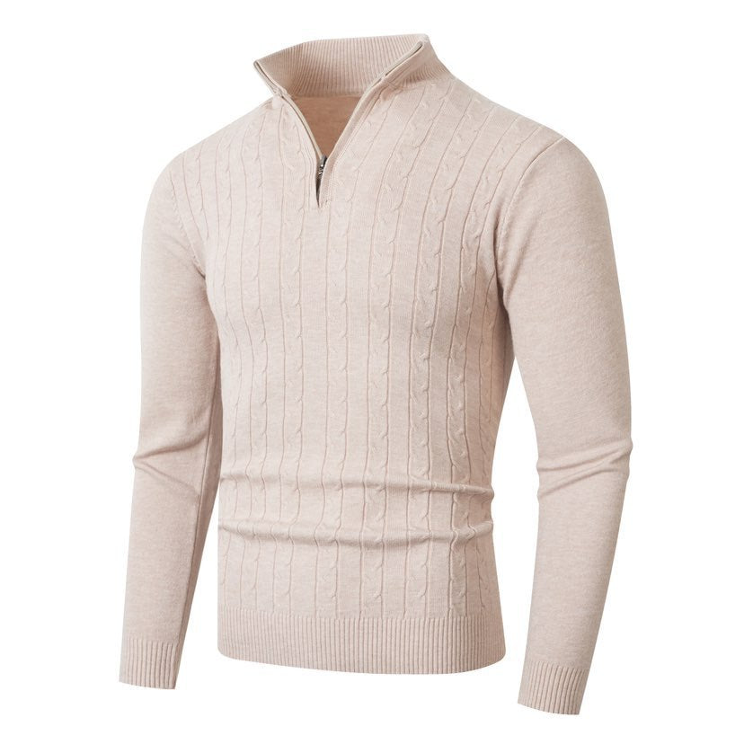 Herren nan gerippter Halbzip-Pullover mit Zopfmuster, Stehkragen und schmaler Passform Drune