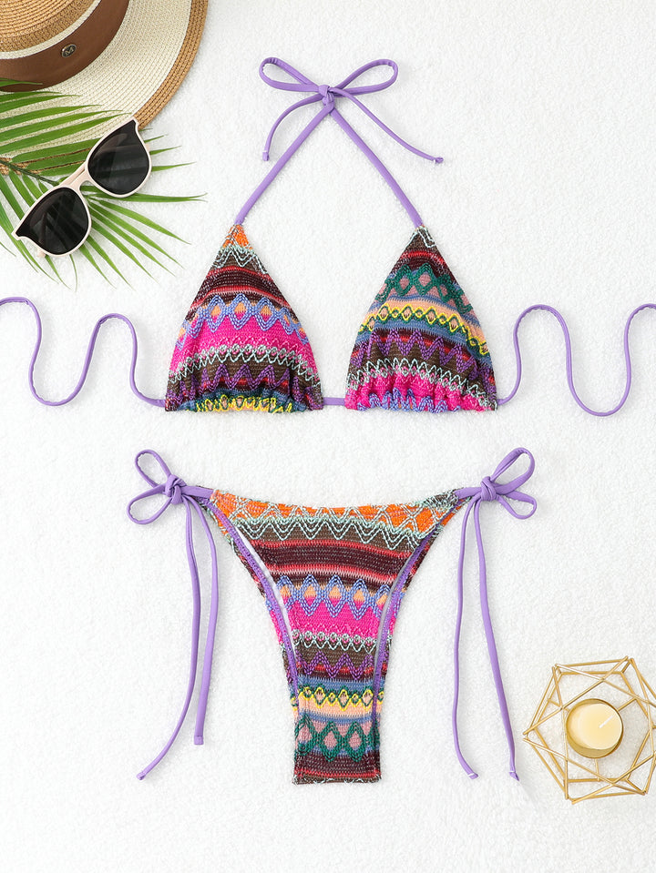Damen Triangel-Bikini mit fröhlichem Muster und verstellbaren Bändern Drune