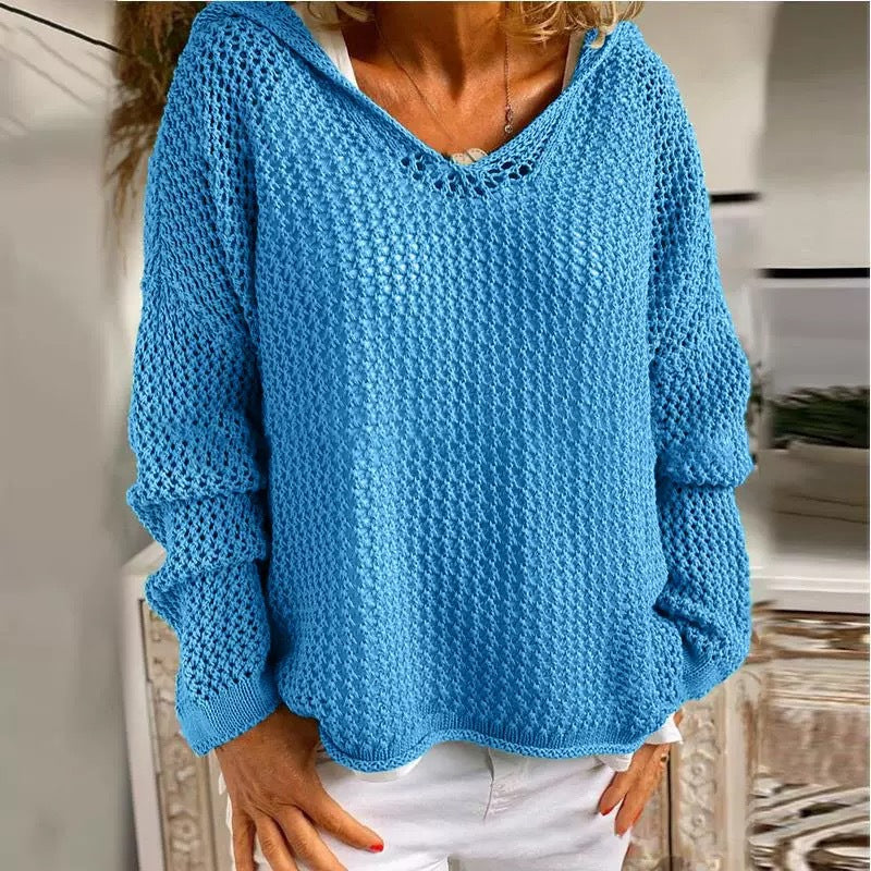 Damen leichter Strickpullover Hoodie Drune