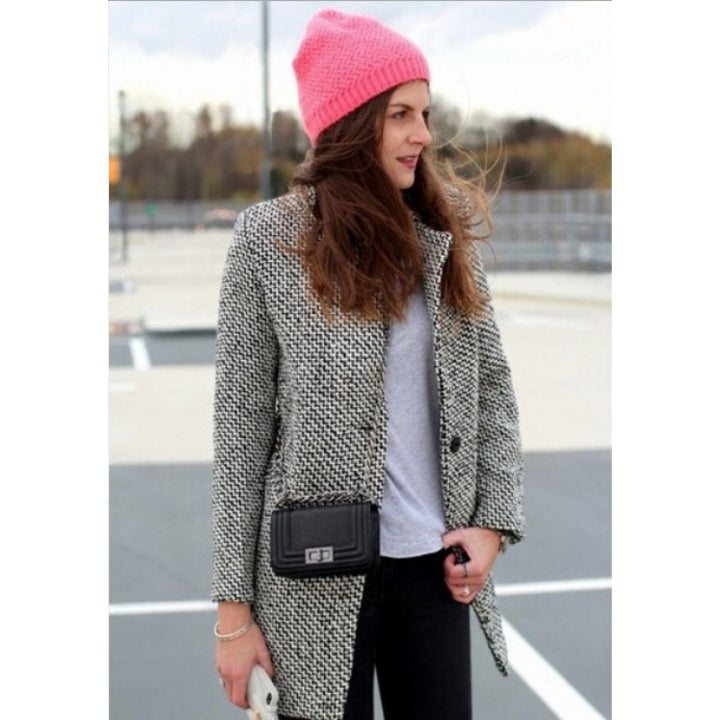 Damen eleganter Herringbone-Mantel mit Taschen Drune