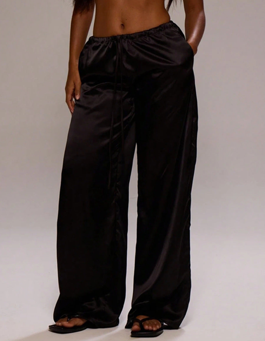 Damen Satin-Hose mit weitem Bein und elastischem Bund Drune