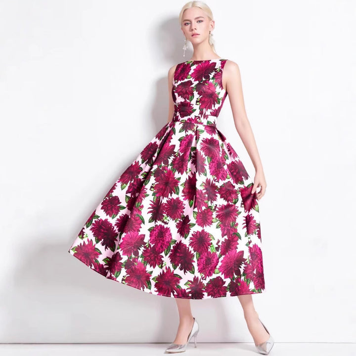 Damen Festliches Maxikleid mit elegantem floralem Muster und Taillengürtel Drune