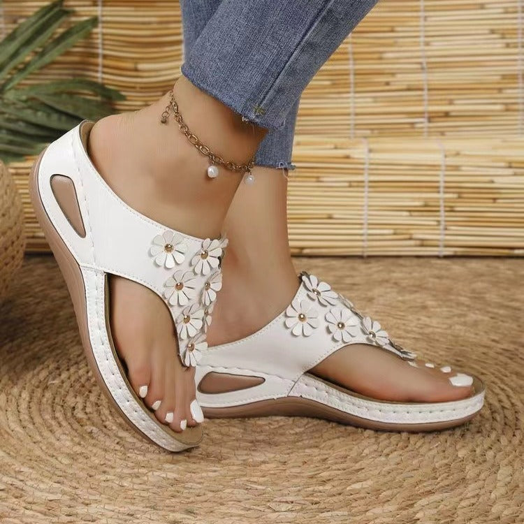 Damen Zehentrenner-Sandalen mit floralen Akzenten und gepolstertem Fußbett Drune