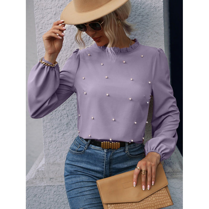 Damen Bluse mit eleganter Perlenverzierung und Rüschendetails Drune