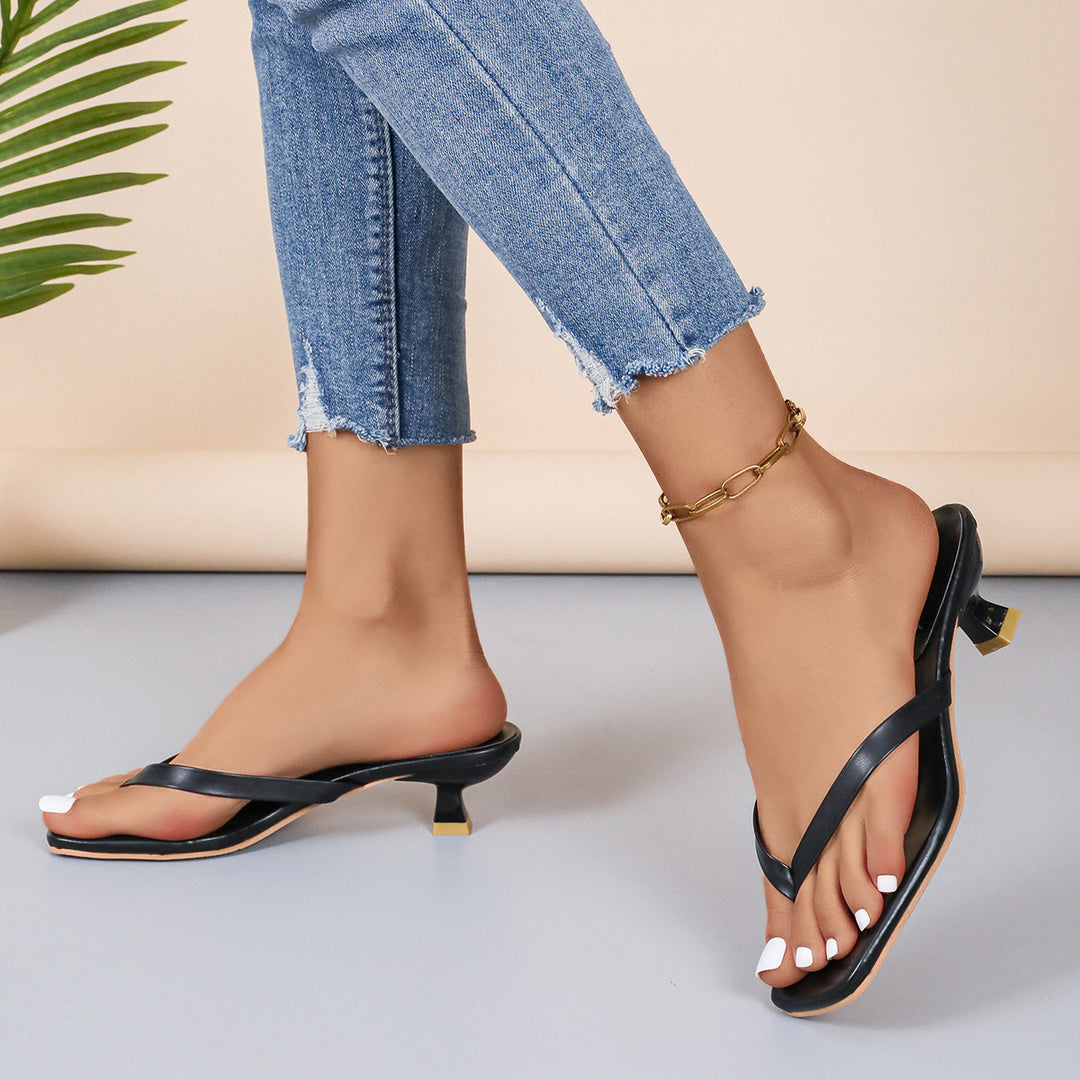Damen Schulterfreie Sandalen mit trendigem Zehensteg und elegantem Blockabsatz Drune