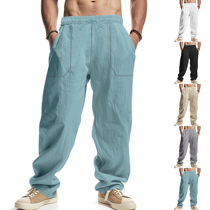 Herren nan sommerliche Loose-Fit Leinen-Chino mit Kordelzug, elastischem Komfortbund und großen aufgesetzten Fronttaschen Drune
