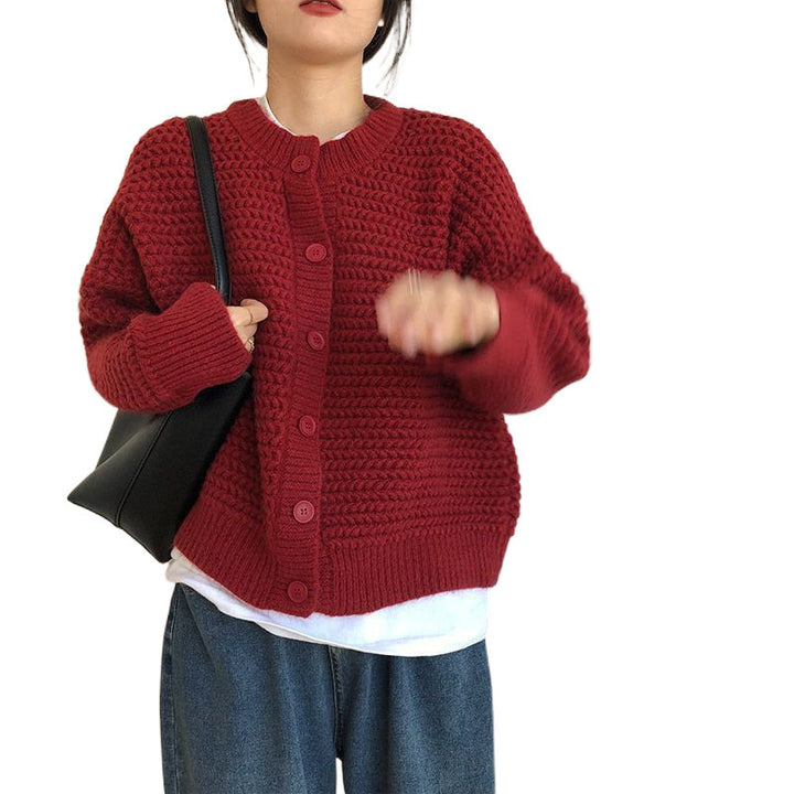 Damen Grobstrickjacke mit Knopfdetails und oversized Schnitt Drune