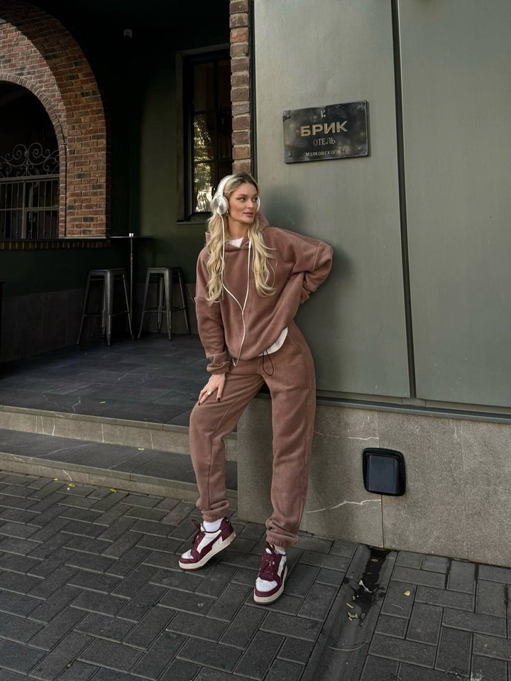 Damen Fleece Loungeanzug mit weiten Ärmeln und gemütlichem Schnitt Drune