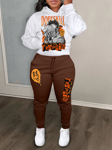 Damen Hoodie und Jogginghose Set mit kreativem Grafikdruck Drune