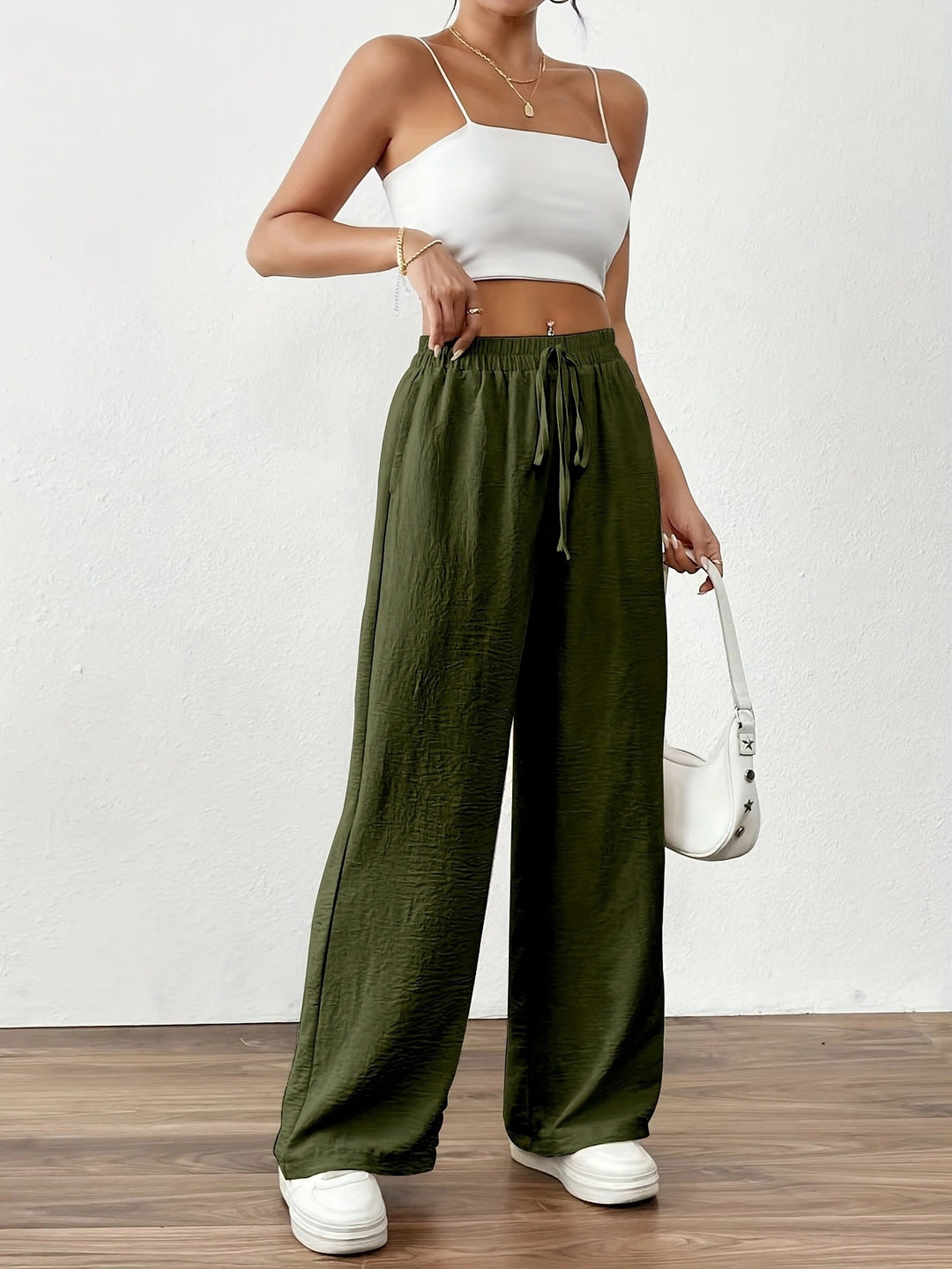 Damen Weite Chiffon-Hose mit elastischem Bund und Tunnelzug Drune