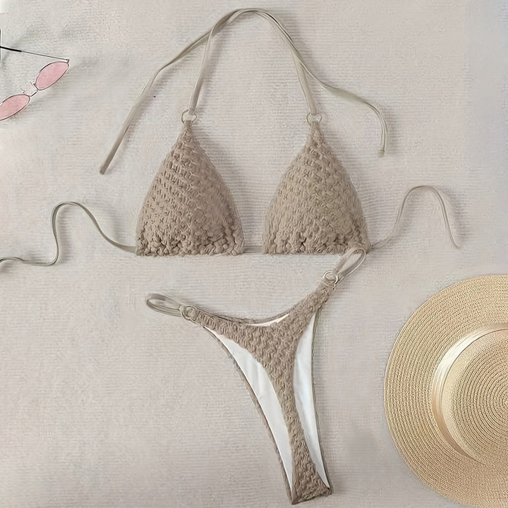 Damen Triangel-Bikini mit geflochtenem Design und verstellbaren Trägern Drune