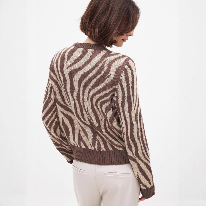Damen Strickjacke mit elegantem Zebradesign und Knopfdetails Drune