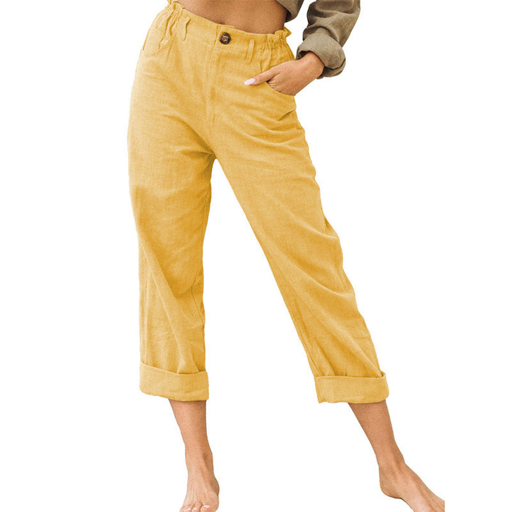 Damen lässige Leinenhose mit elastischem Bund Drune