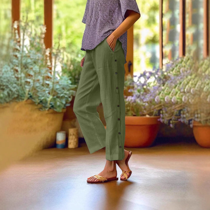 Damen Leichte und luftige Sommerhose mit seitlichen Knöpfen Drune