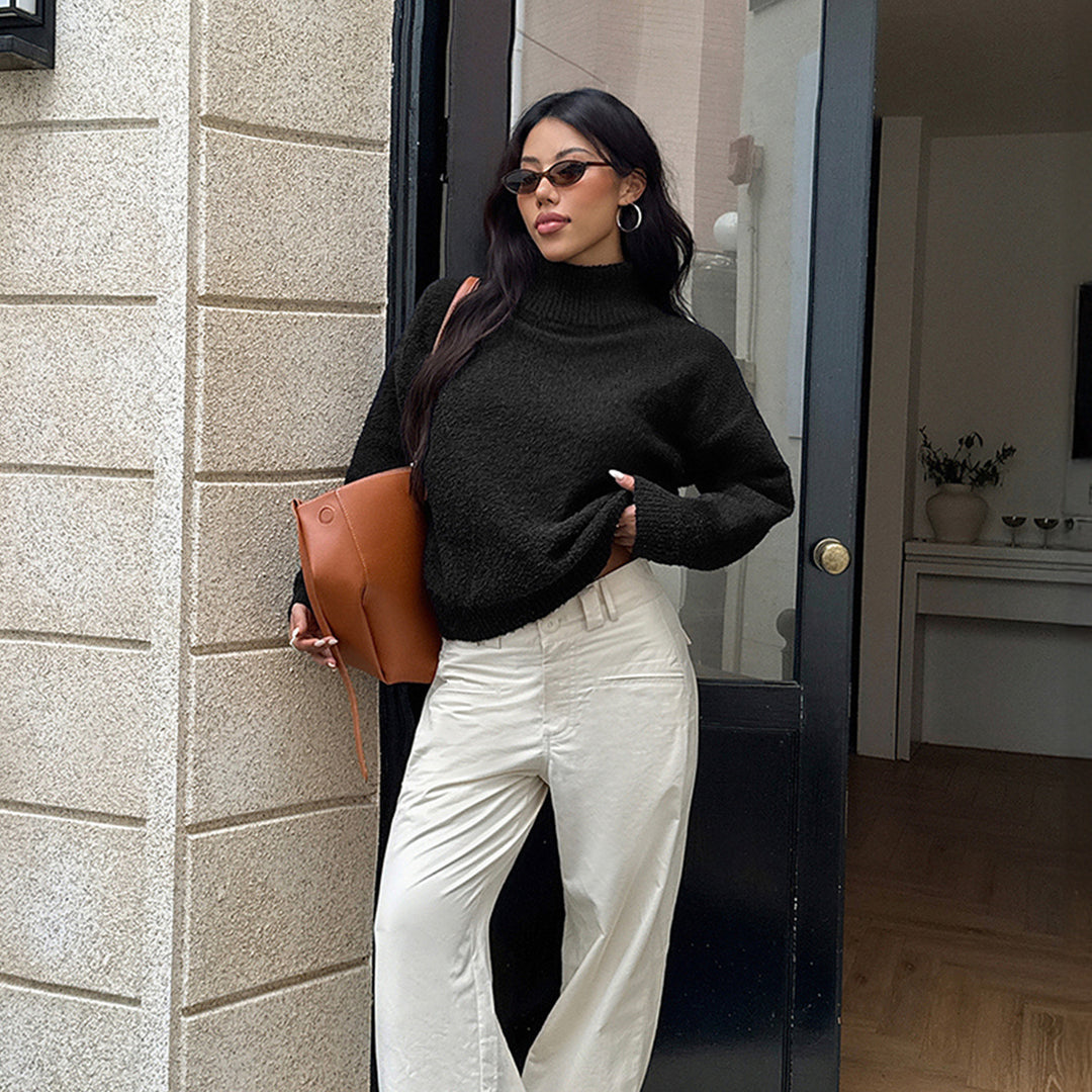 Damen Modischer Rollkragenpullover mit strukturiertem Komfortstrick Drune