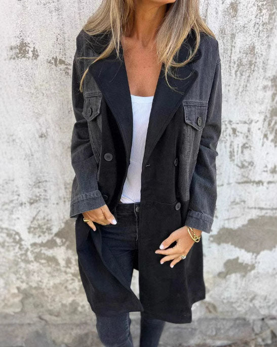 Drune | Denim Patchwork mittellanger Mantel