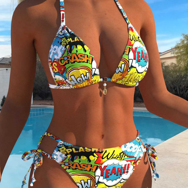 Damen Triangel-Bikini mit comic-inspiriertem Muster Drune