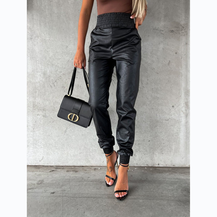 Damen Kunstleder-Hose mit elastischem Bund und schmalem Schnitt Drune