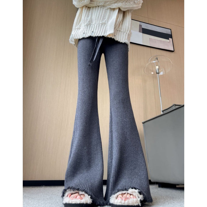 Damen Bequeme Ripp-Strickhose mit weitem Bein Drune