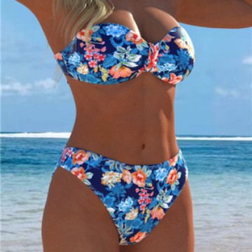 Damen Bikini-Set mit floralem Balconette-Oberteil und hochgeschnittenem Höschen Drune