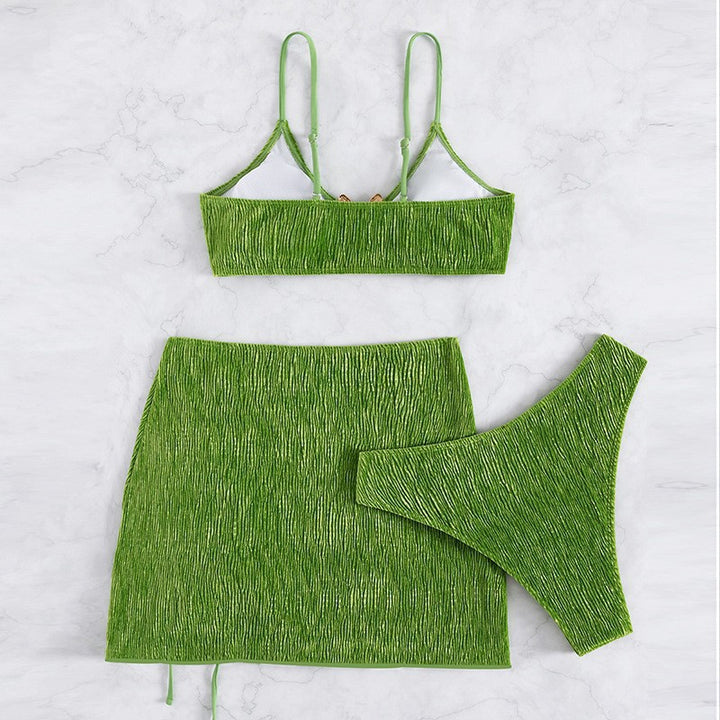 Damen Triangel-Bikini-Set mit Rüschendesign und modischem Rock Drune
