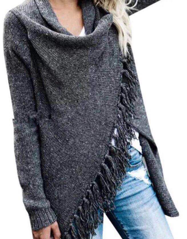 Damen gemütlicher Poncho mit Fransen Drune