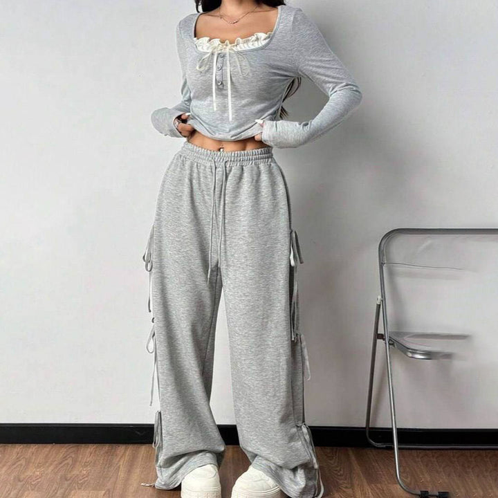 Damen Casual Lounge-Set mit modischen Rüschendetails Drune