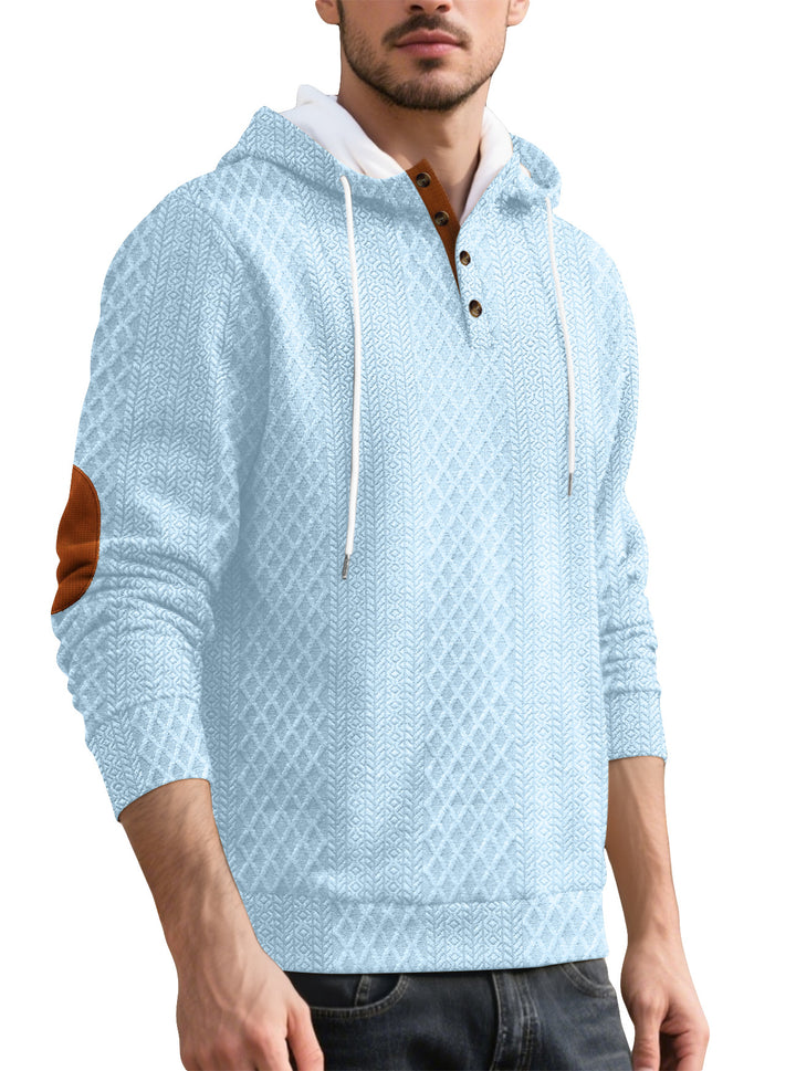 Herren nan Diamond-Struktur Kapuzenpullover mit Kurzknopfleiste, gesteppter Kapuzeninnenkante und Wildleder-Ellbogenpatch Drune