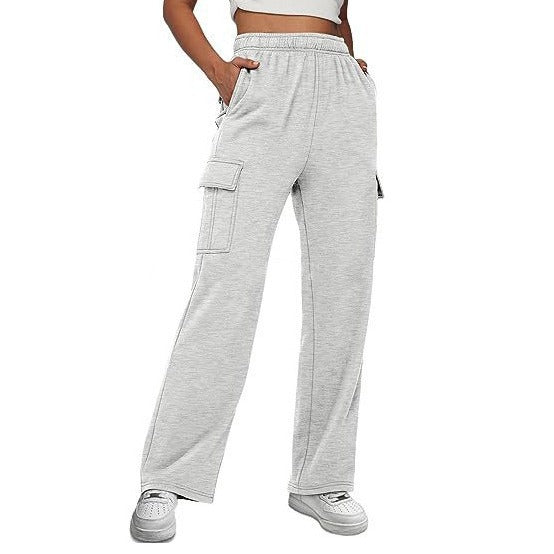 Damen nan lässige Cargo-Freizeithose mit weitem Bein elastischem Bund und aufgesetzten Taschen Drune
