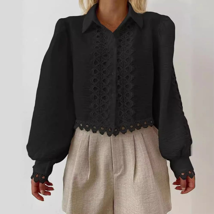 Damen Elegante Bluse mit raffiniertem Stickmuster und Ballonärmel Drune