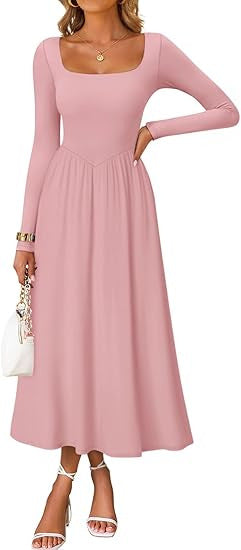 Damen Elegantes Midi-Kleid mit Quadratausschnitt und langen Ärmeln Drune