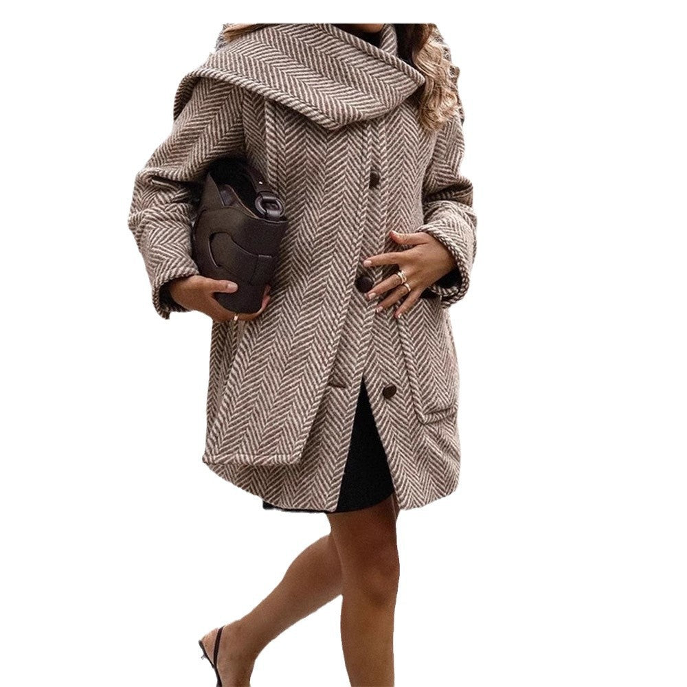 Damen modische Wolljacke mit Chevron-Muster und kuscheligem Schnitt Drune