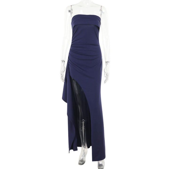 Damen elegantes Maxi-Kleid mit schulterfreiem Design und asymmetrischem Schlitz Drune