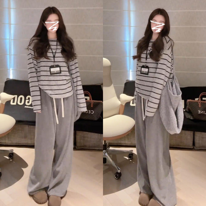 Damen lässiges gestreiftes Langarmshirt Drune