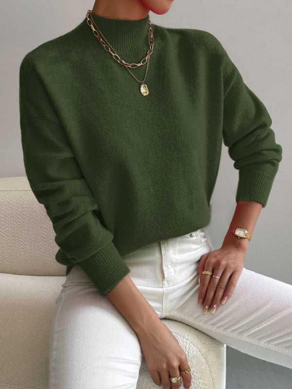 Damen Strickpullover mit hohem Kragen und feiner Textur Drune