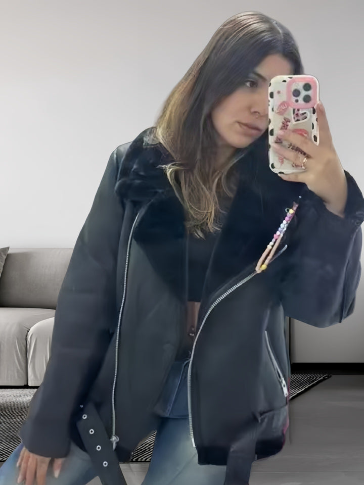 Damen trendige und funktionale Oversize-Jacke mit abnehmbarer Kapuze Drune
