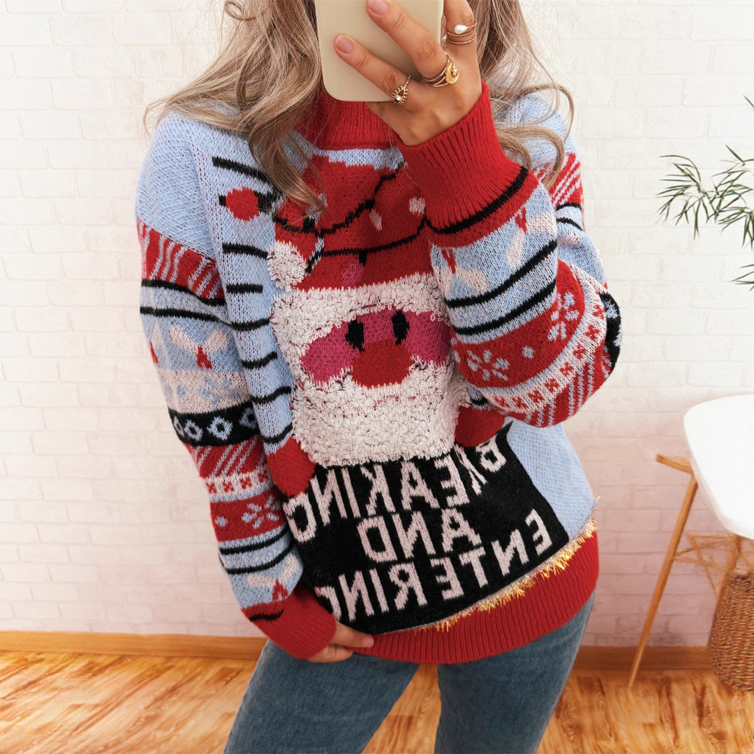 Damen Weihnachts-Pullover mit kreativem Rentier-Motiv und fröhlichem Design Drune