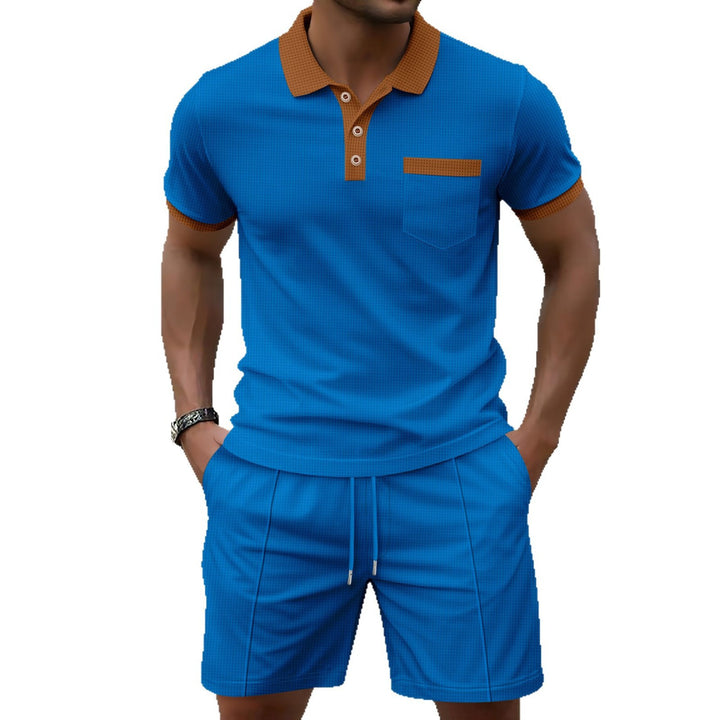 Herren Polohemd mit strukturierter Textur und modischem Kurzsporthosen Set Drune