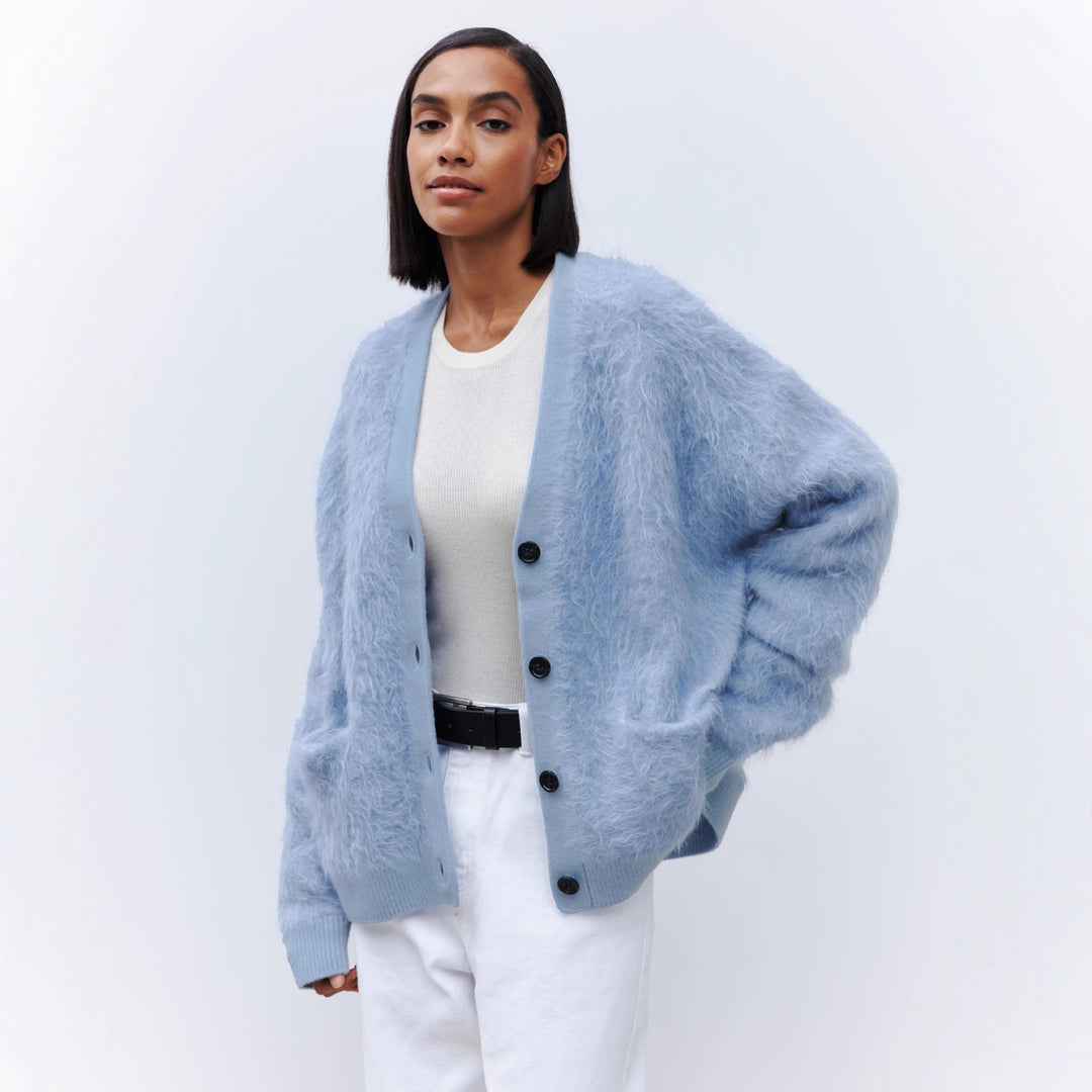 Damen Weicher Cardigan aus Mohair mit Knöpfen Drune