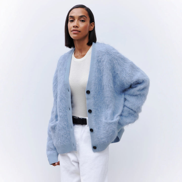 Damen Weicher Cardigan aus Mohair mit Knöpfen Drune