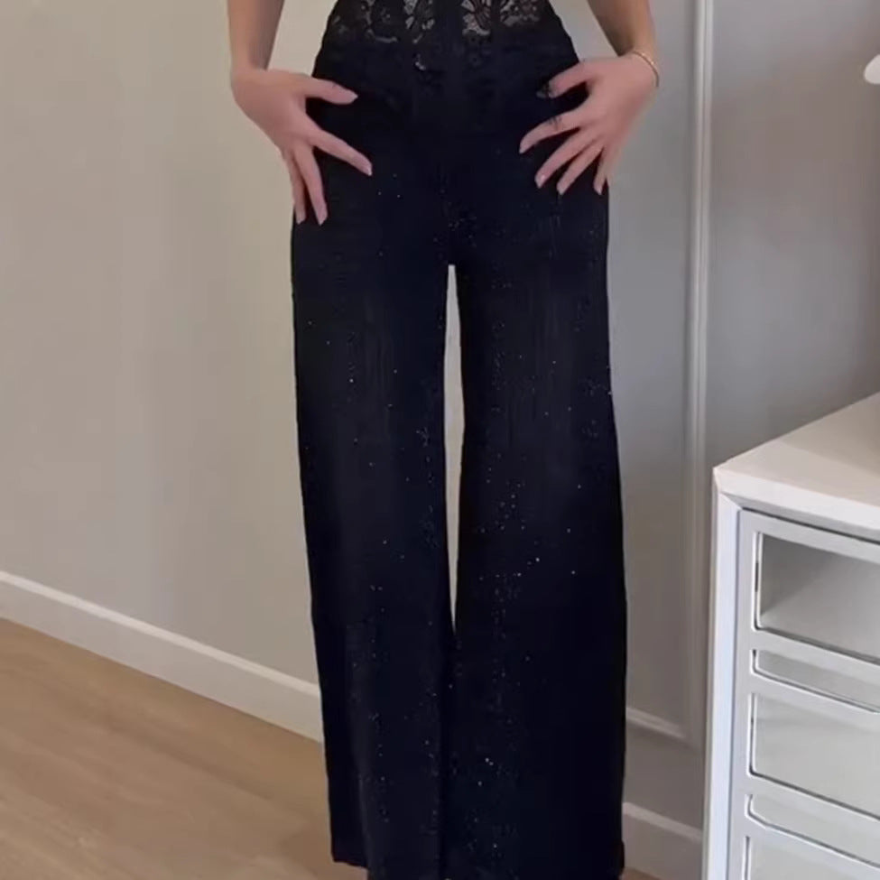 Damen Glitzernde weit geschnittene Jeans mit eleganter Texture Drune