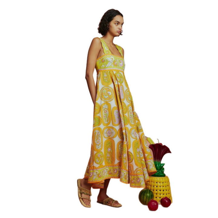 Damen Maxikleid mit verspieltem Paisley-Design und schmalem Taillengürtel Drune