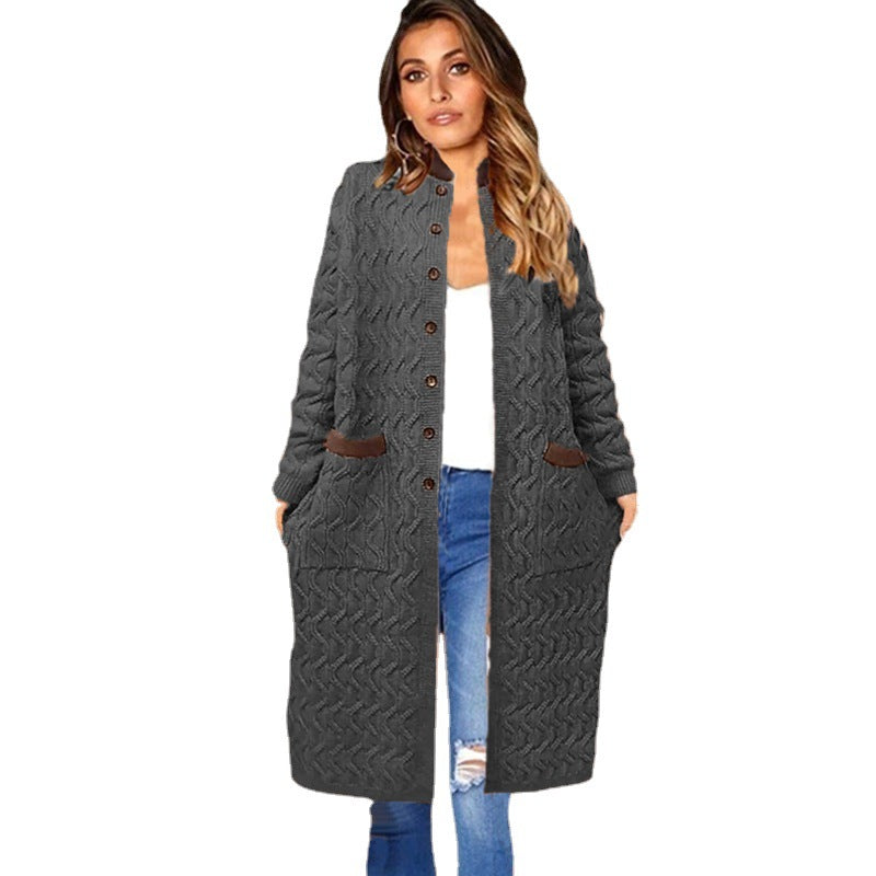 Damen Strickmantel mit tiefen Taschen und Knopfdetails Drune