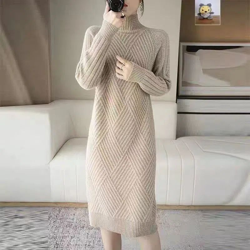 Damen Strickkleid mit Stehkragen und Rippmuster Drune