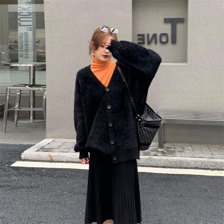 Damen Flauschiger Cardigan mit Knopfdetails und weit geschnittenem Design Drune