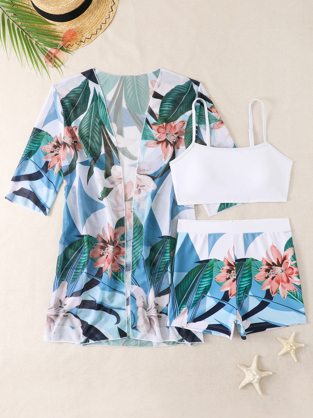 Damen Strandoutfit mit floralem Muster Drune