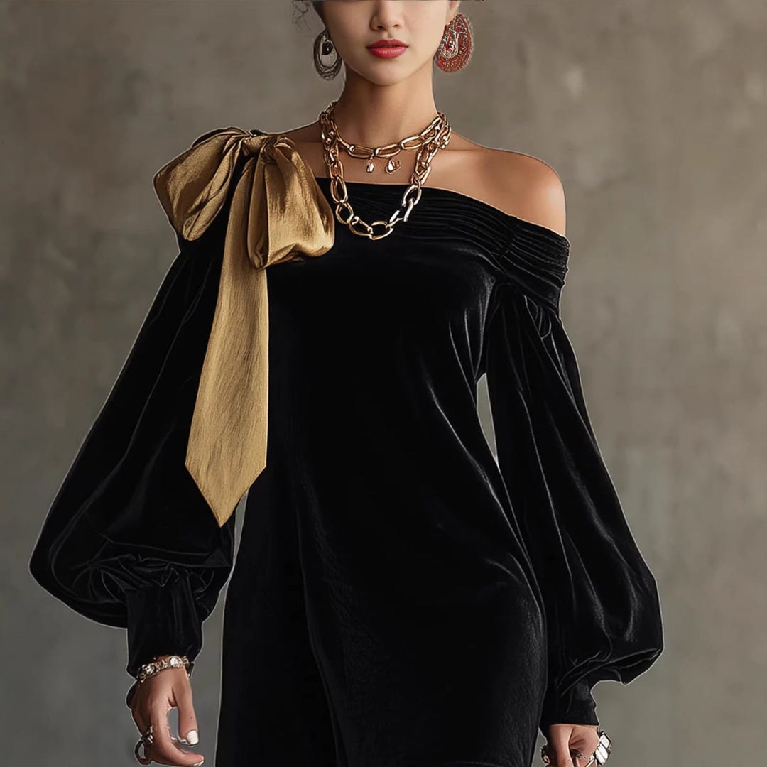 Damen Verspielt-elegantes Mini-Kleid mit asymmetrischem Ausschnitt und Puffärmeln Drune
