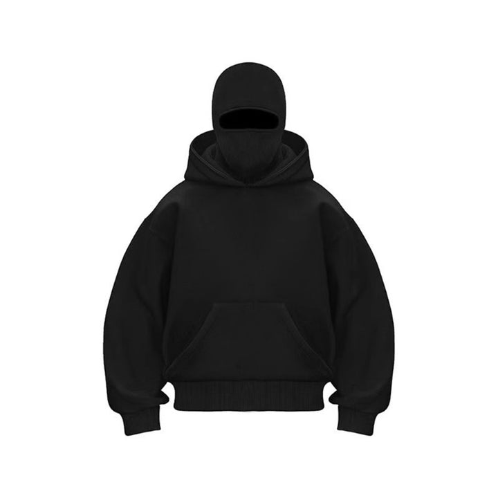 Damen oversize Kapuzenpullover mit integriertem Gesichtsschutz Drune