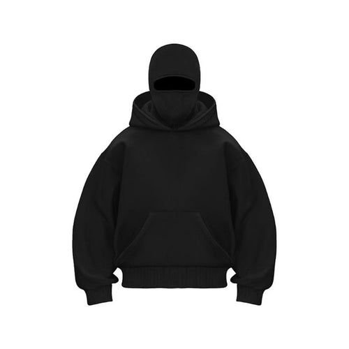 Damen oversize Kapuzenpullover mit integriertem Gesichtsschutz Drune