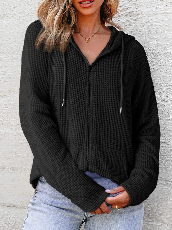 Damen lässige Kapuzenjacke mit strukturiertem Waffelmuster und praktischen Taschen Drune